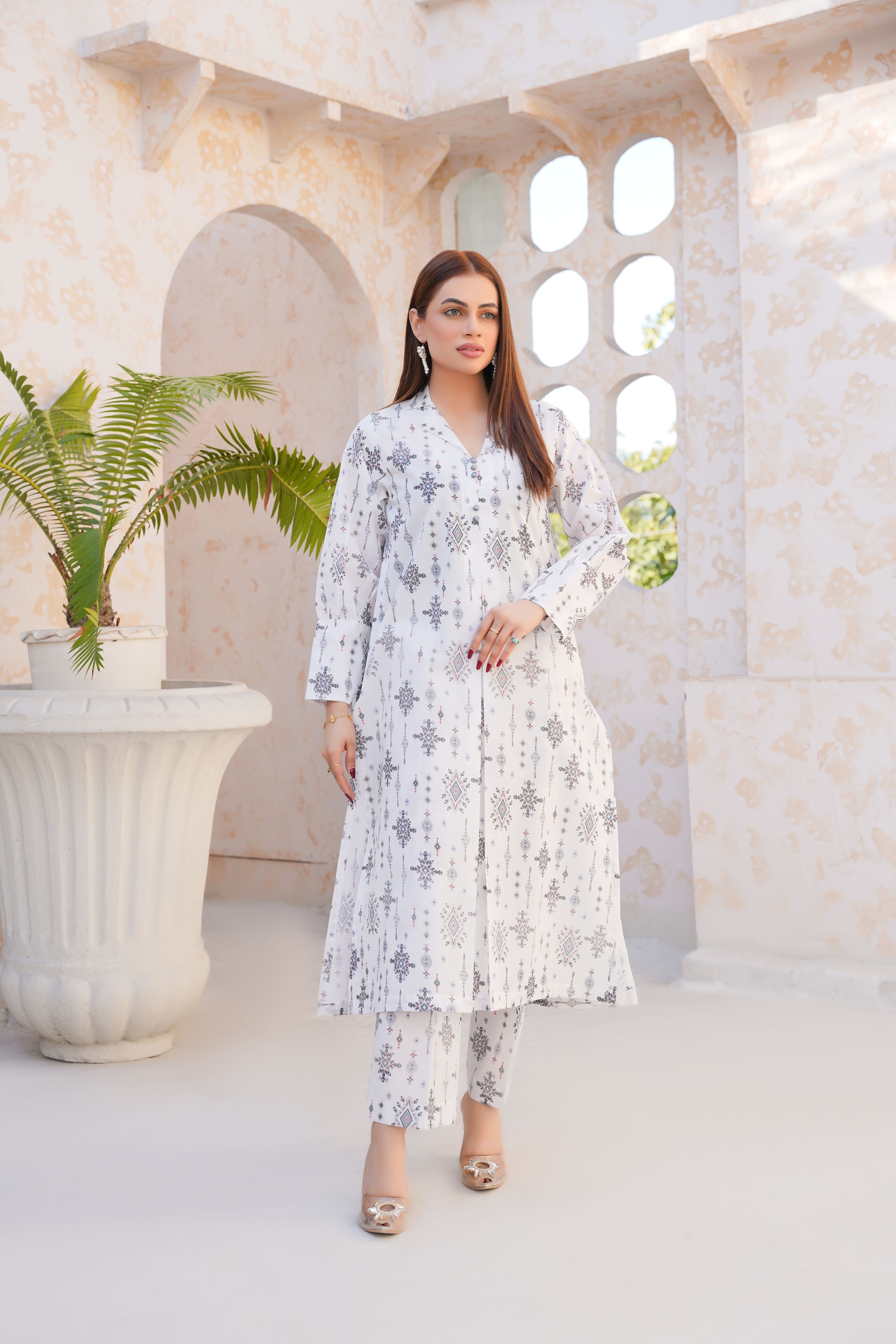 Threads & Weaves Stitched 2 Piece Lawn Suit-White Elegance-RTWL25107
