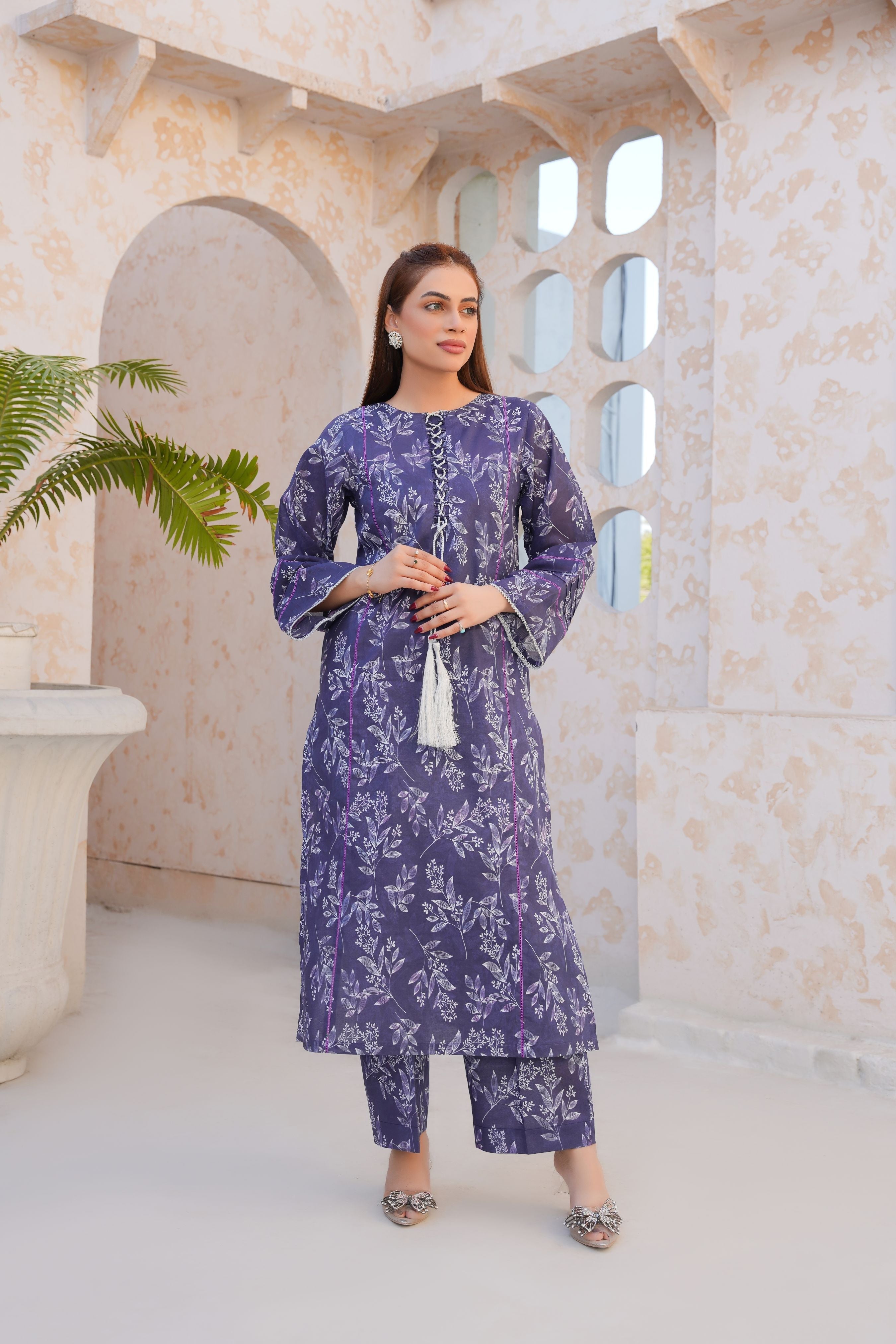 Threads & Weaves Stitched 2 Piece Lawn Collection'2025-Regal Purple Floral Lawn Suit-RTWL25102