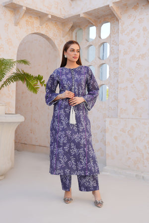 Threads & Weaves Stitched 2 Piece Lawn Collection'2025-Regal Purple Floral Lawn Suit-RTWL25102