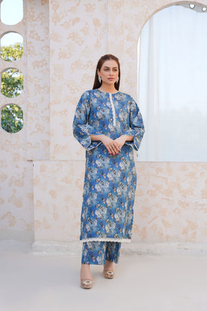 Threads & Weaves Stitched 2 Piece Lawn Collection'2025-Serene Blue Floral Lawn Suit-RTWL25101