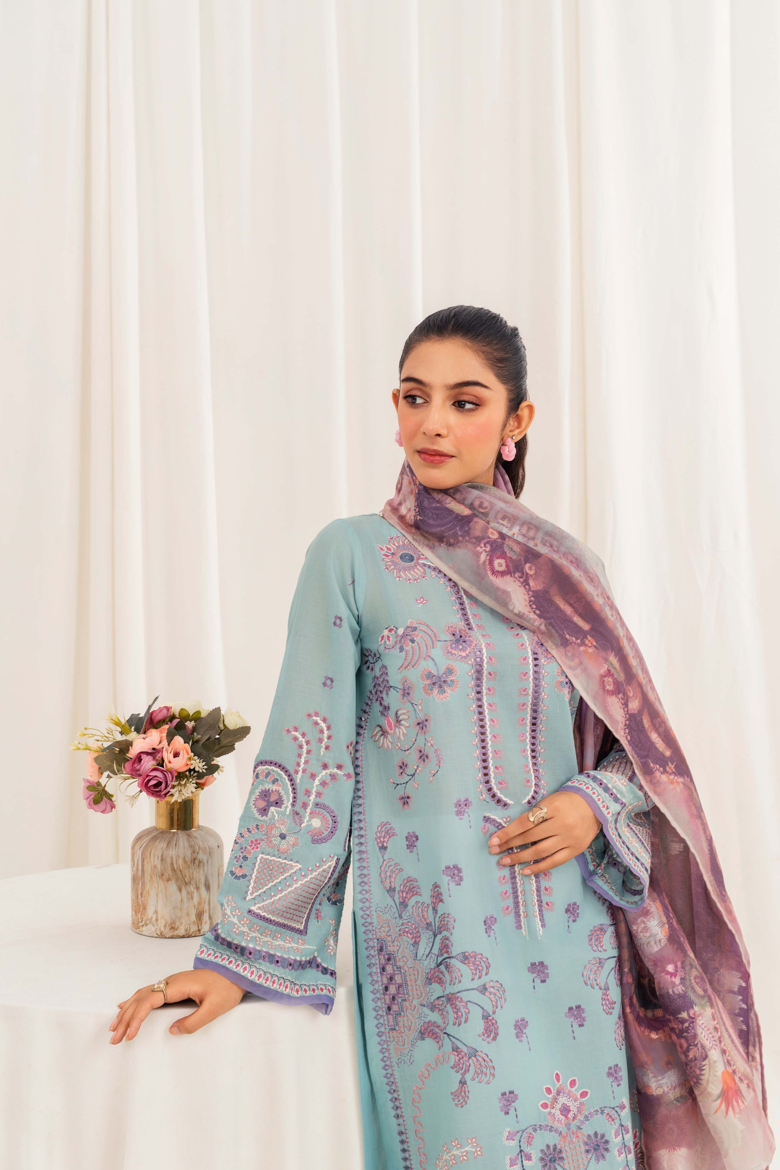 Aayra Stitched Summer Collection'2025-AY684 - Zephyr Blue 3Pc