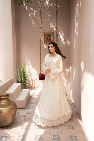 Saffiya By Manahils Stitched 3 Piece Formals Collection'-2025K-160-OFF WHITE
