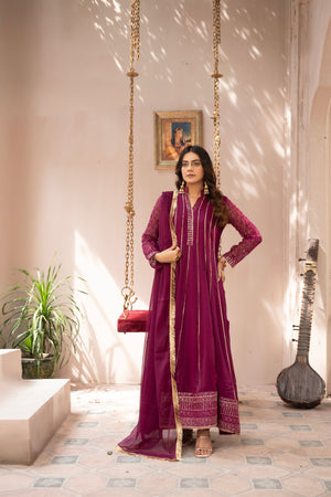 Saffiya By Manahils Stitched 3 Piece Formals Collection'-2025KURTI 106-MAGENTA HAZE