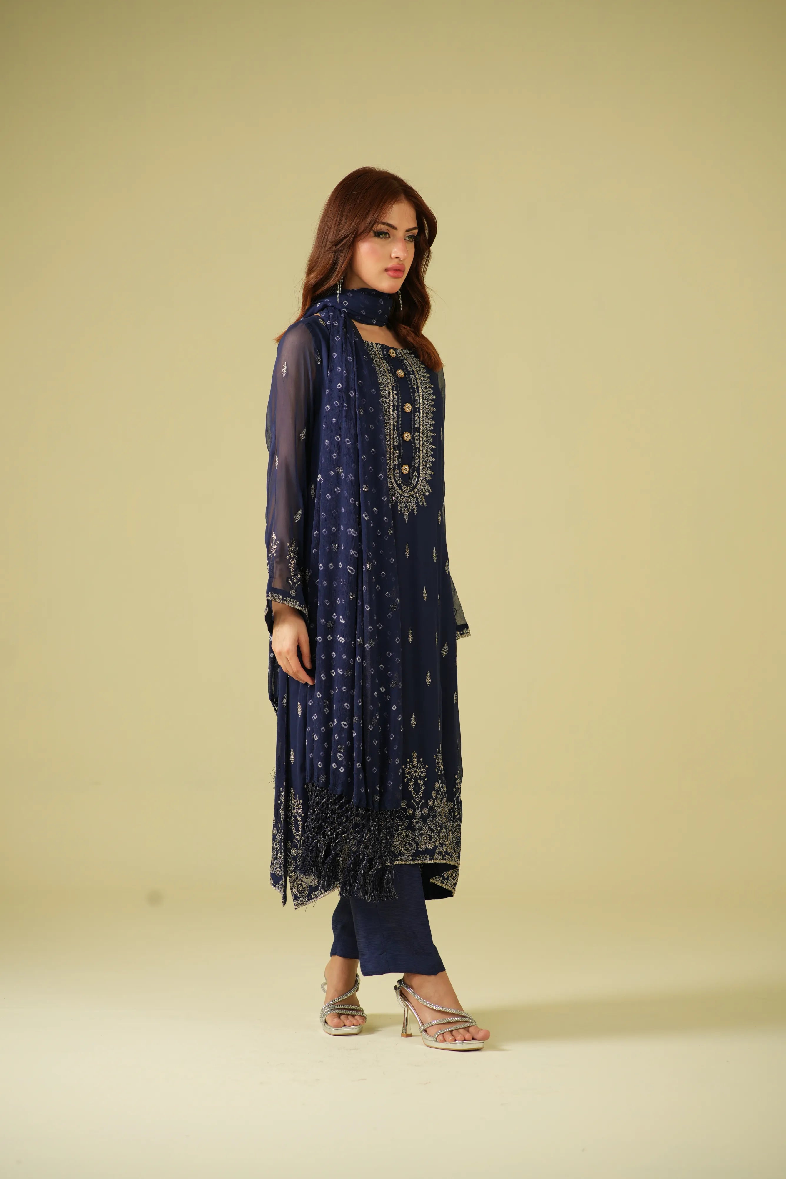 Satrang By Zouj Unstitched 3 Piece Formals Suit-Navy Dusk