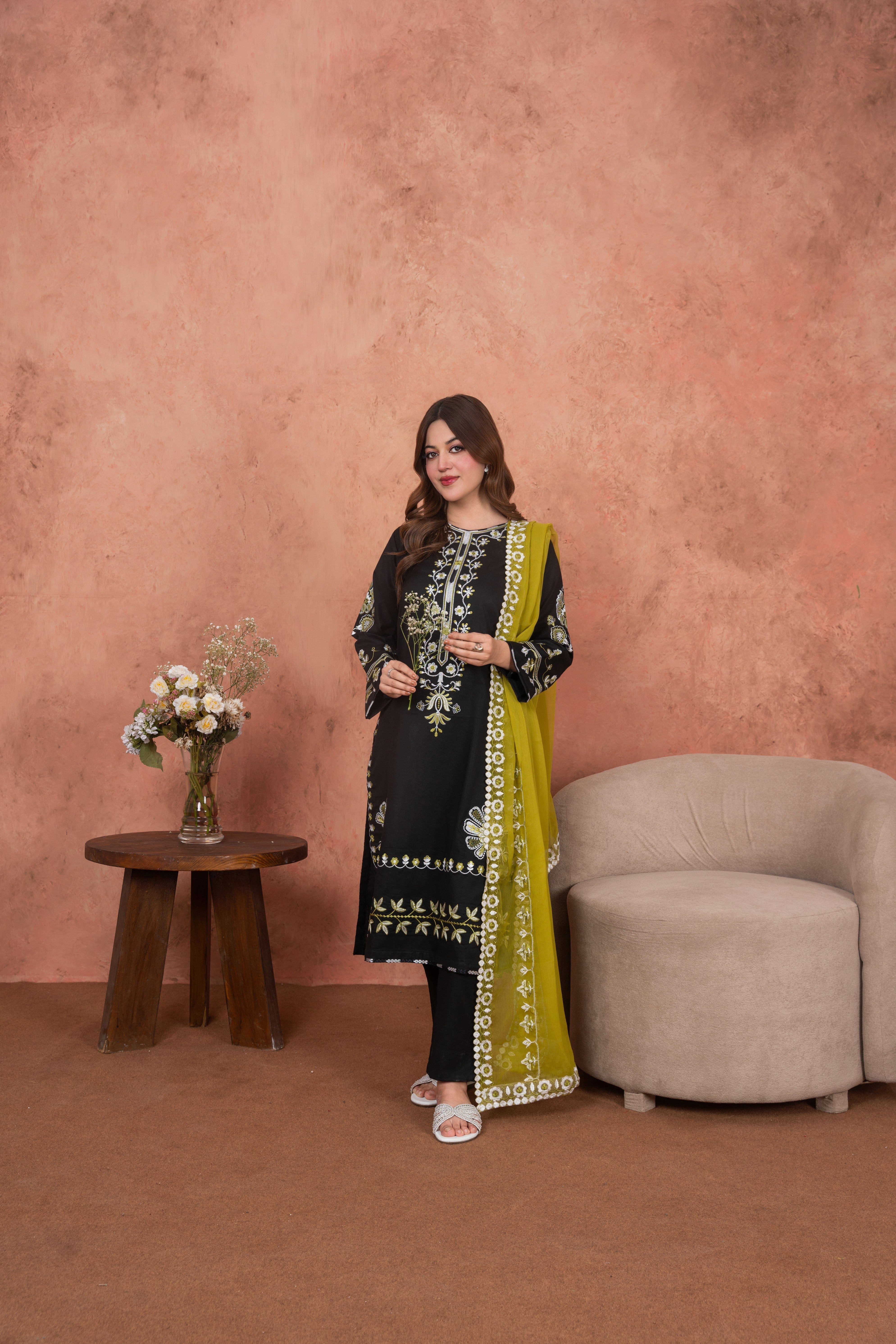 Feathers Unstitched 3 Piece Emb Lawn Summer Suit-Midnight Zari Garden-Embroidered 3pc