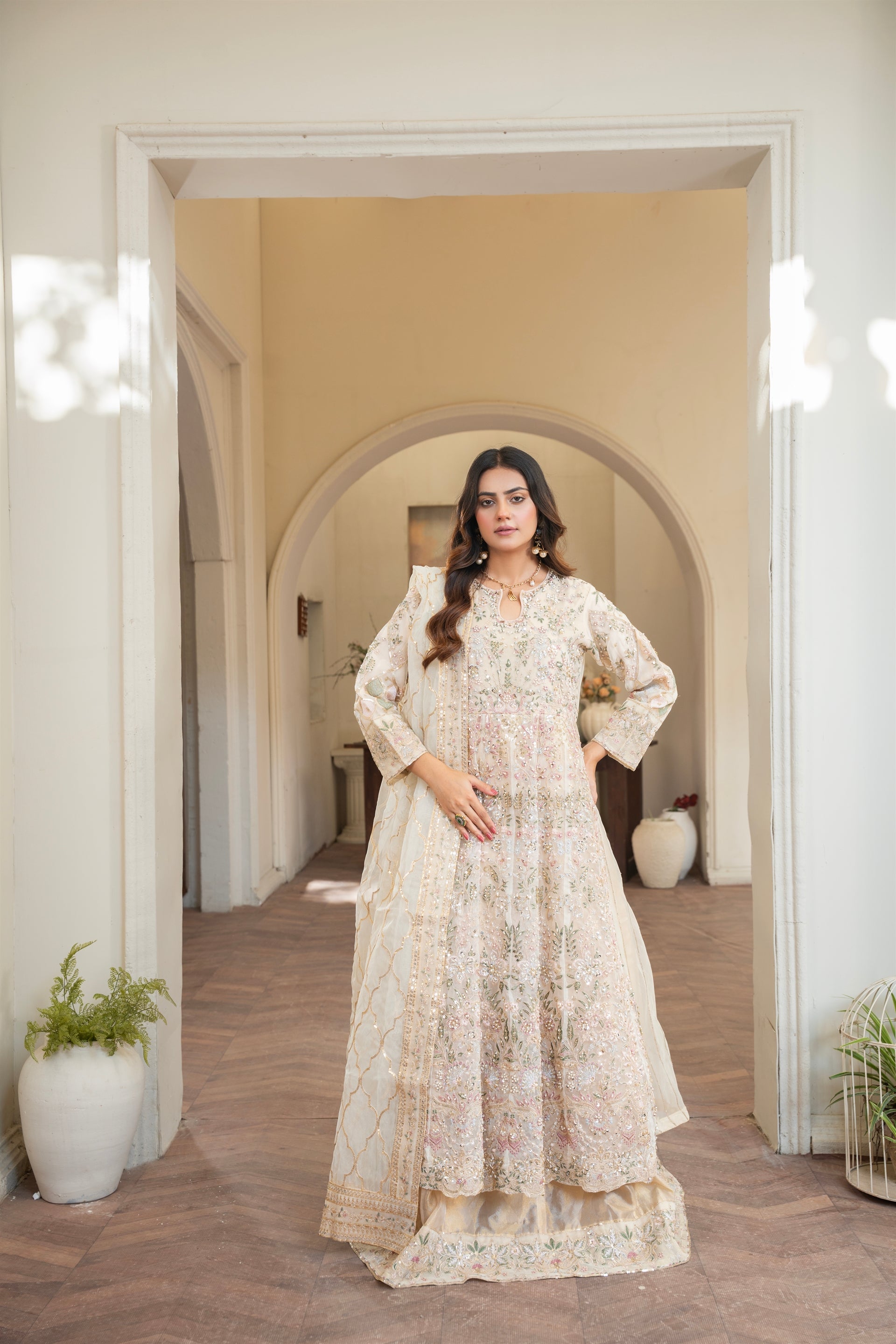 Couture by Manahils Stitched 3 Piece Luxury Formals Collection'2025-022-BEIGE