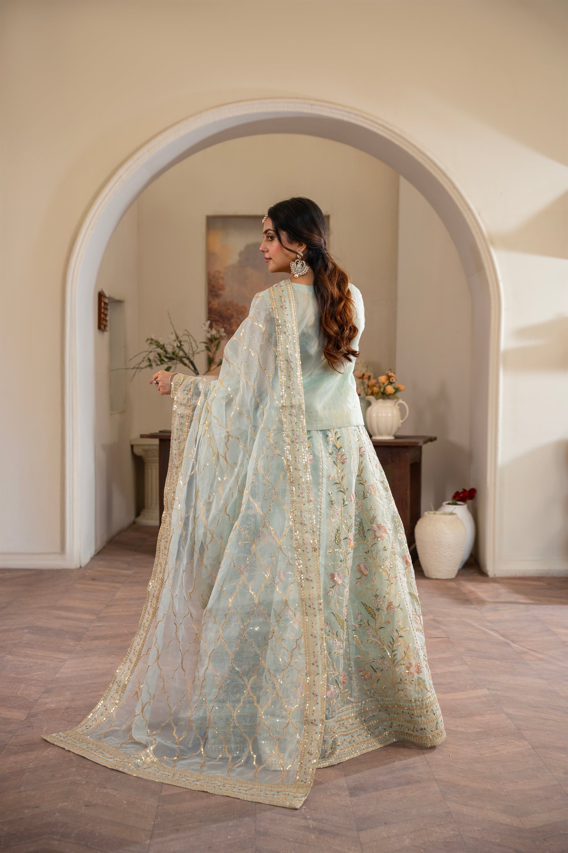 Couture by Manahils Stitched 3 Piece Luxury Formals Collection'2025-001-MINT GREEN