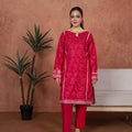 Feathers Unstitched 3 Piece Emb Lawn Summer Suit-Fuchsia Cameo Trim-Embroidered 3pc