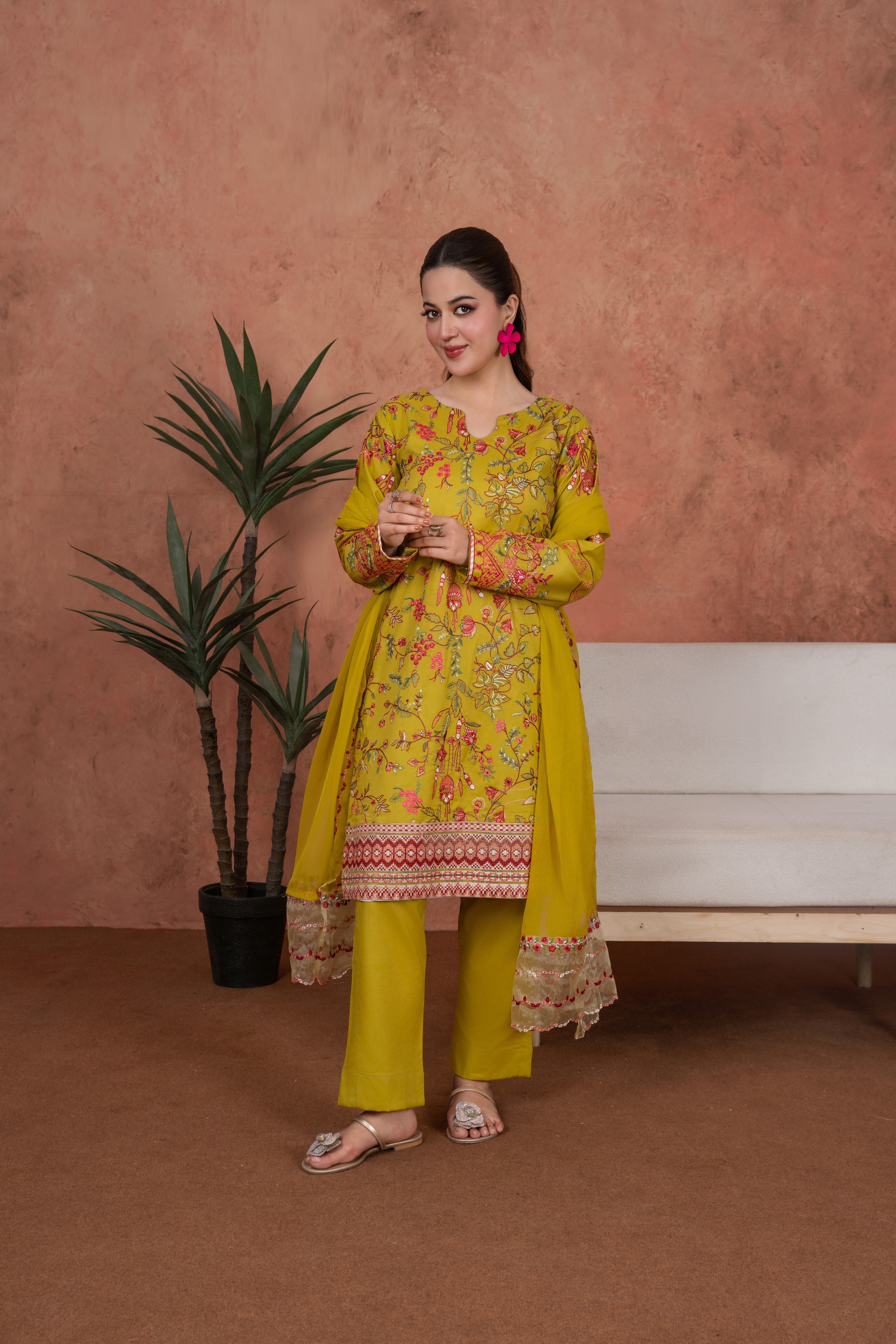 Feathers Unstitched 3 Piece Emb Lawn Summer Suit-Marigold Jardin Festive-Embroidered 3pc