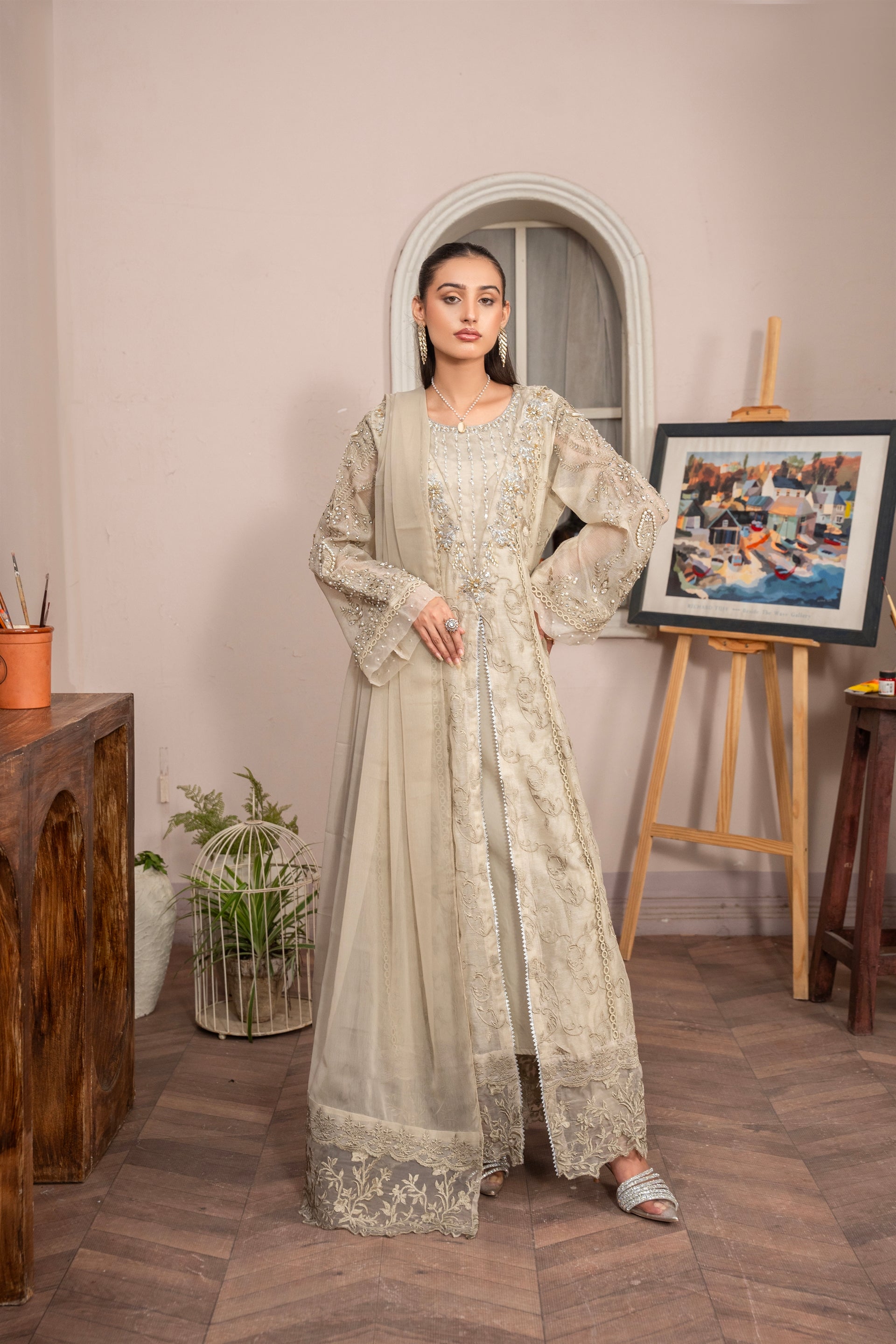 Saffiya By Manahils Stitched 3 Piece Formals Collection'-2025K-160-CAMEL BROWN