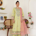 Threads & Weaves Embroidered Lime Green 3-Piece Ready-to-Wear Lawn Suit with Peach Dupatta