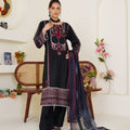 Threads & Weaves Black & Maroon Embroidered Viscose 3-Piece Pret Suit-RTWV25113S