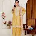 Threads & Weaves Golden Mustard Embroidered Viscose 3-Piece Pret Suit