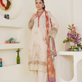 Threads & Weaves Ivory Cream Embroidered Lawn 3-Piece Pret Suit with Multicolor Dupatta
