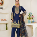 Threads & Weaves Royal Blue Embroidered Lawn 3-Piece Pret Suit