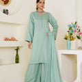 Threads & Weaves Pastel Sea Green Solid 3-Piece Ready-to-Wear Suit with Embroidered Dupatta & Trouser