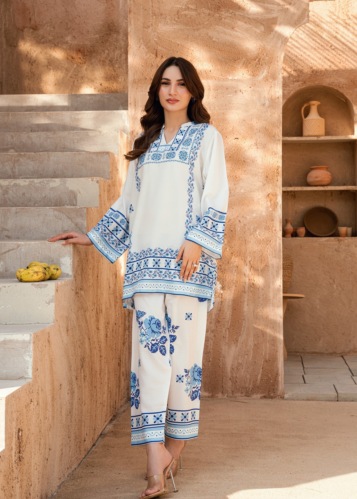 Nairah Co Ords Summer Ramadan Edit Suit-AZURE MOSAIC