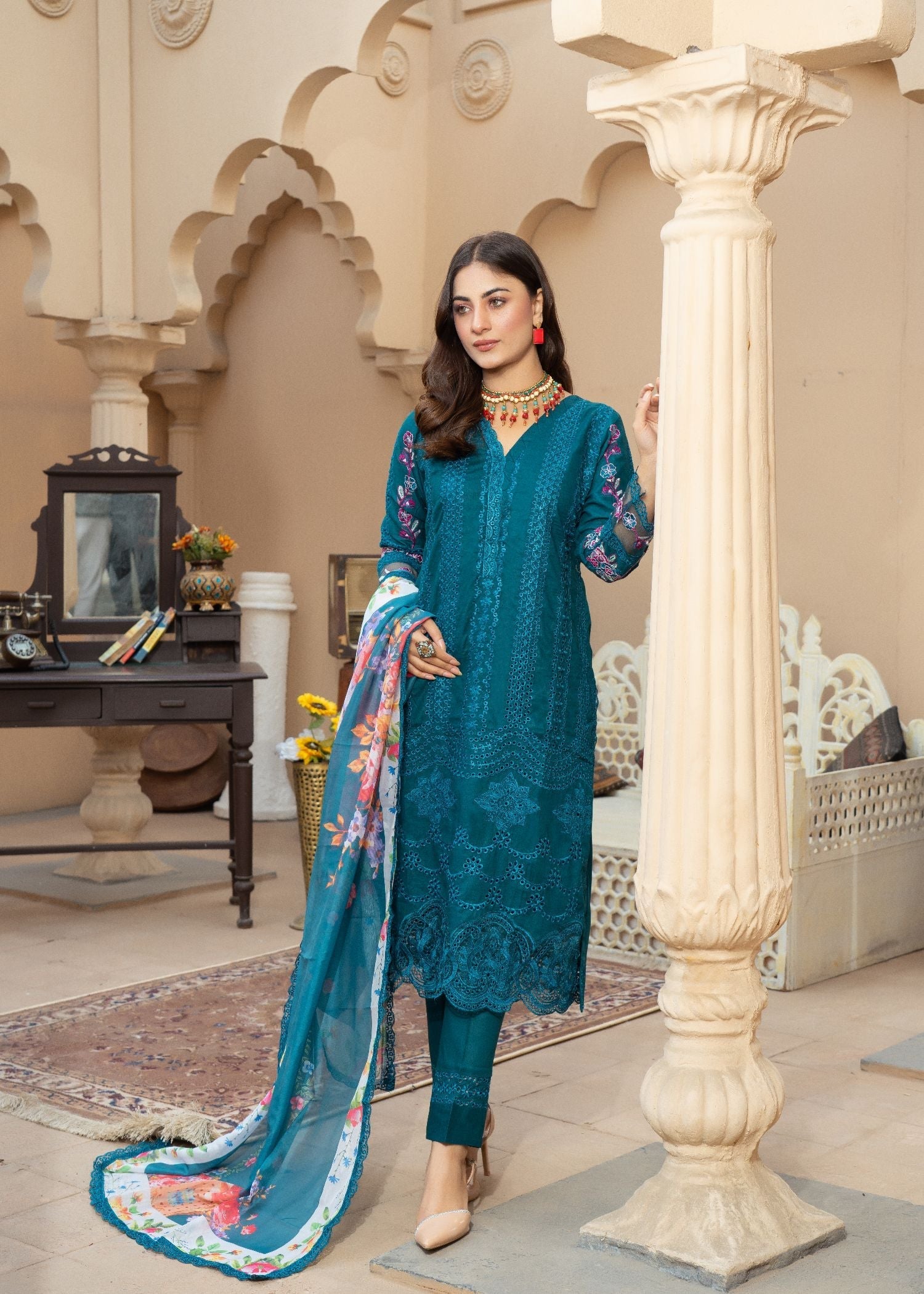 Rohma By Al Harir Stitched 3 Piece Summer Suit-AH005-Rohma-Peacock