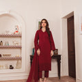 Geet By Al Harir Stitched 3 Piece Summer Suit-AH007-Geet-Maroon