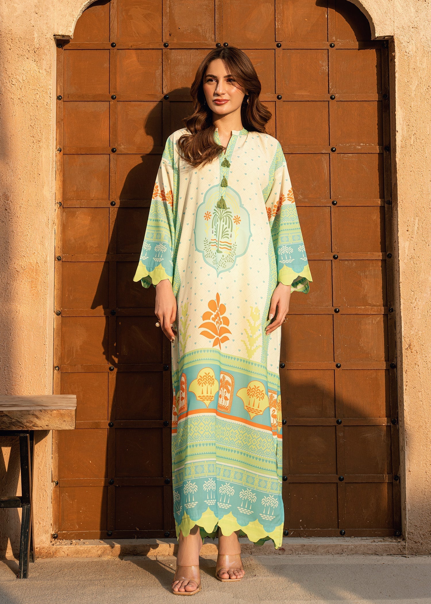 Nairah Shirts Summer Ramadan Edit Suit-MINT MEDALLION