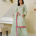 Threads & Weaves Mint Green & Pink Embroidered Viscose 3-Piece Suit