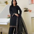Threads & Weaves Classic Black Embroidered Viscose 3-Piece Suit