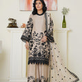 Threads & Weaves Chic Beige & Black Embroidered Viscose 3-Piece Suit