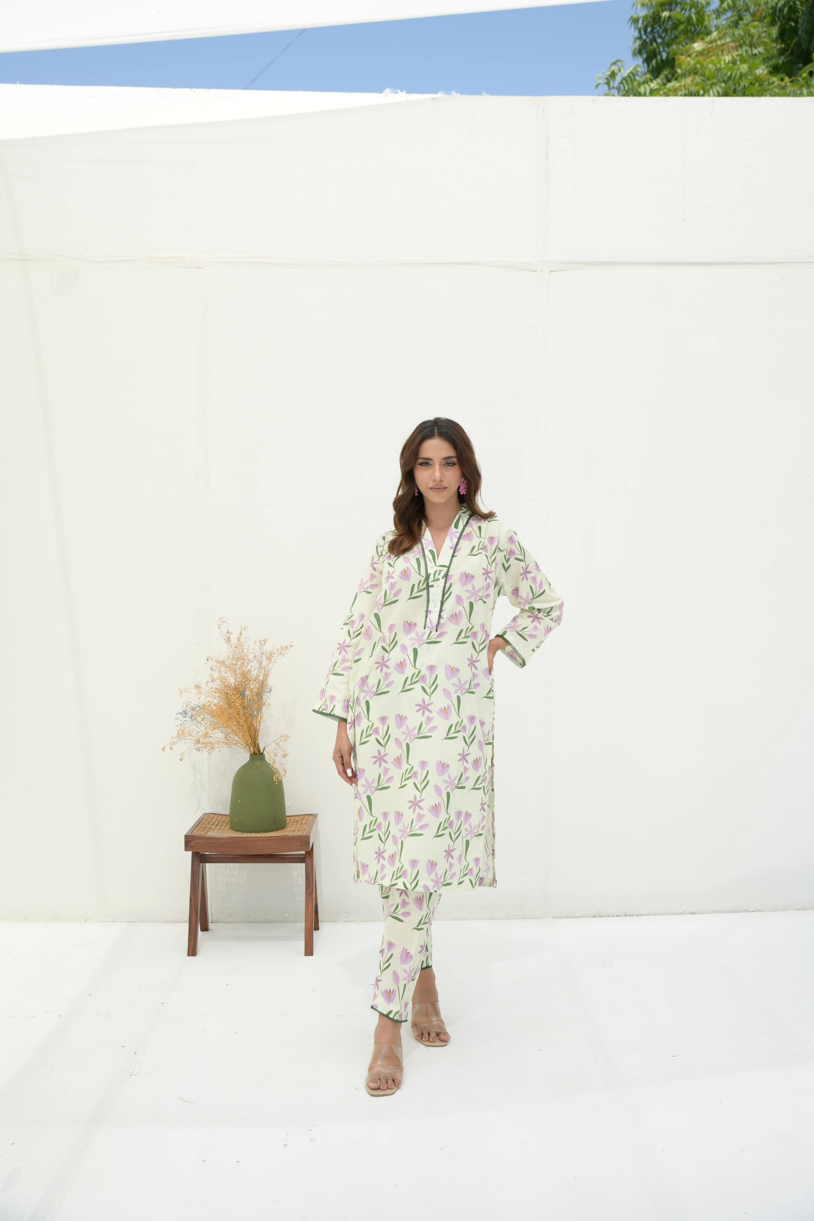 Preet Print Edit By Suitsu Stitched Summer Suit-Ivy Lavender Mint