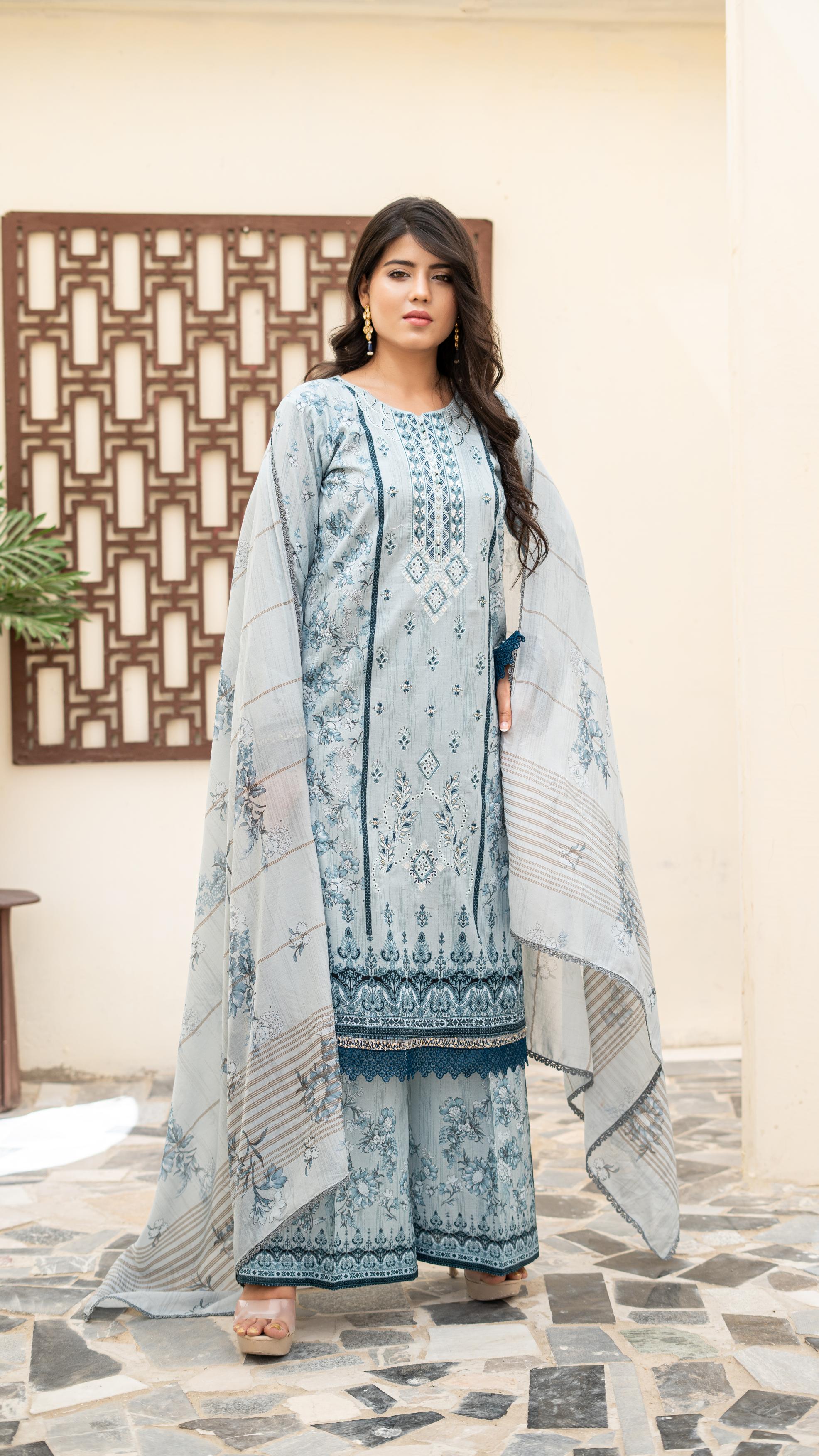Dressline Launching New Unstitched  3 Pcs Premium Chikankari Emb Digital Printed Lawn Collection