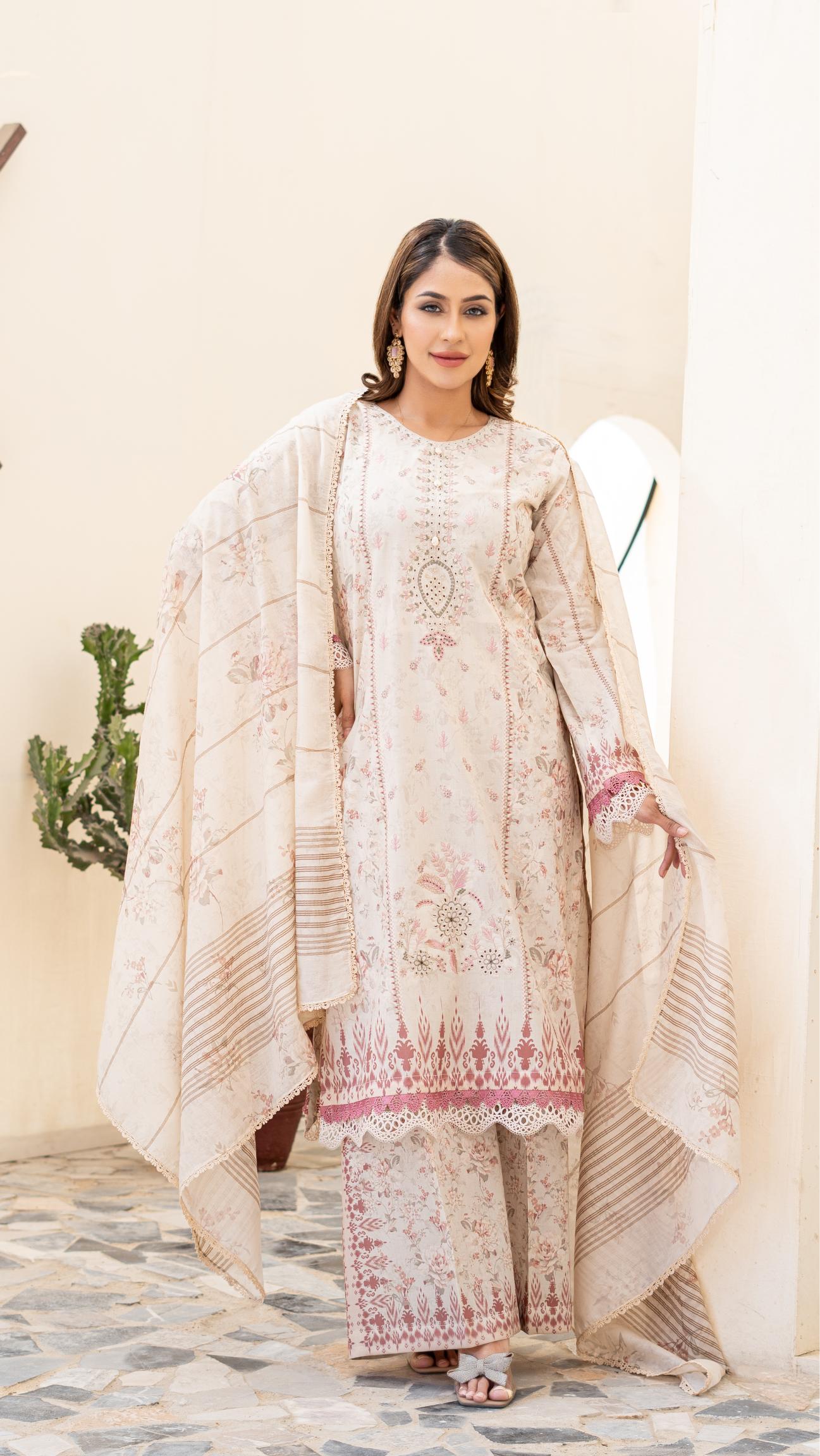Dressline Launching New Unstitched  3 Pcs Premium Chikankari Emb Digital Printed Lawn Collection
