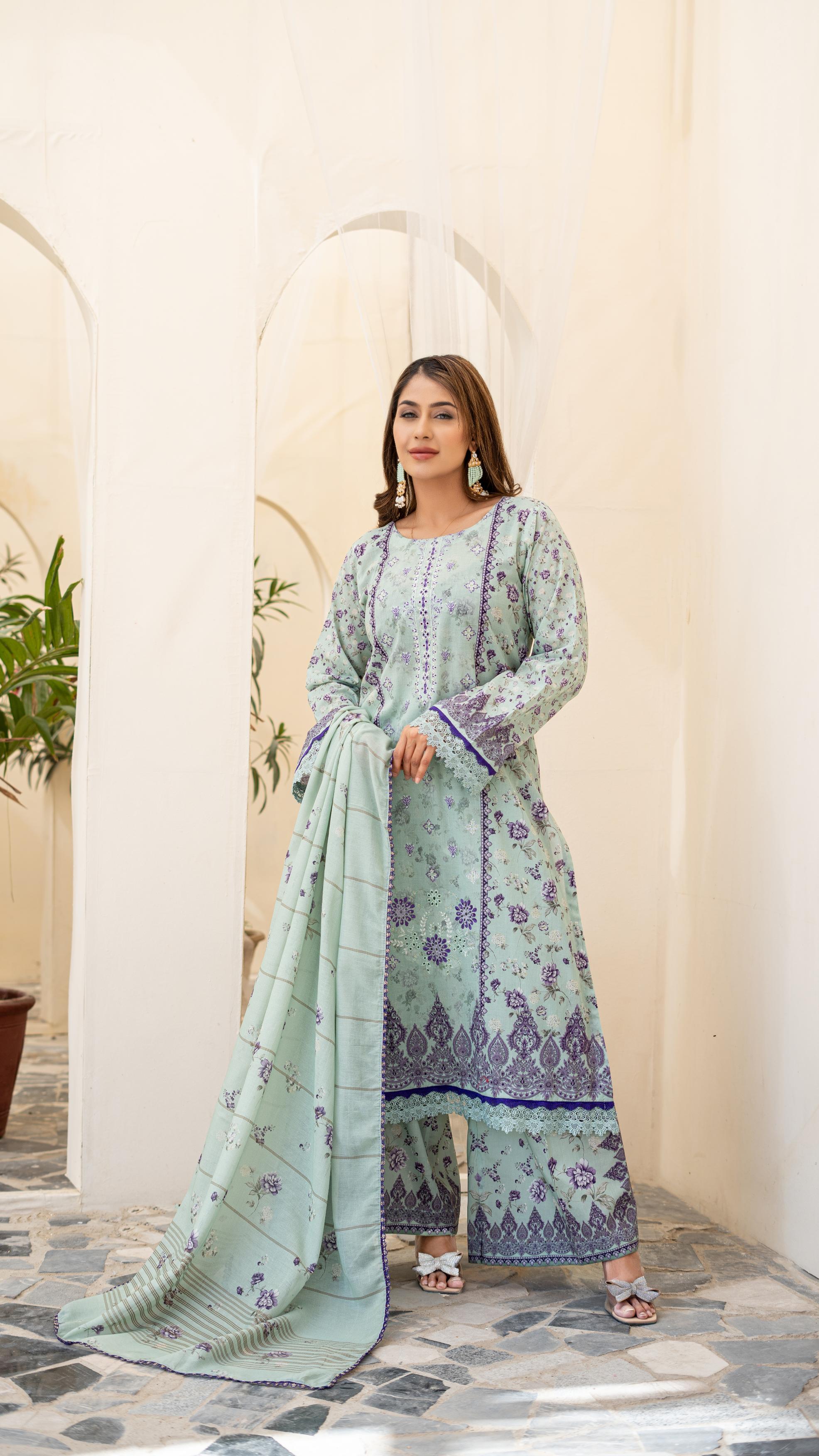 Dressline Launching New Unstitched  3 Pcs Premium Chikankari Emb Digital Printed Lawn Collection
