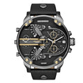 Diesel Mr Daddy Black Leather Strap Black Dial Chronograph Quartz Watch for Gents - DZ7348