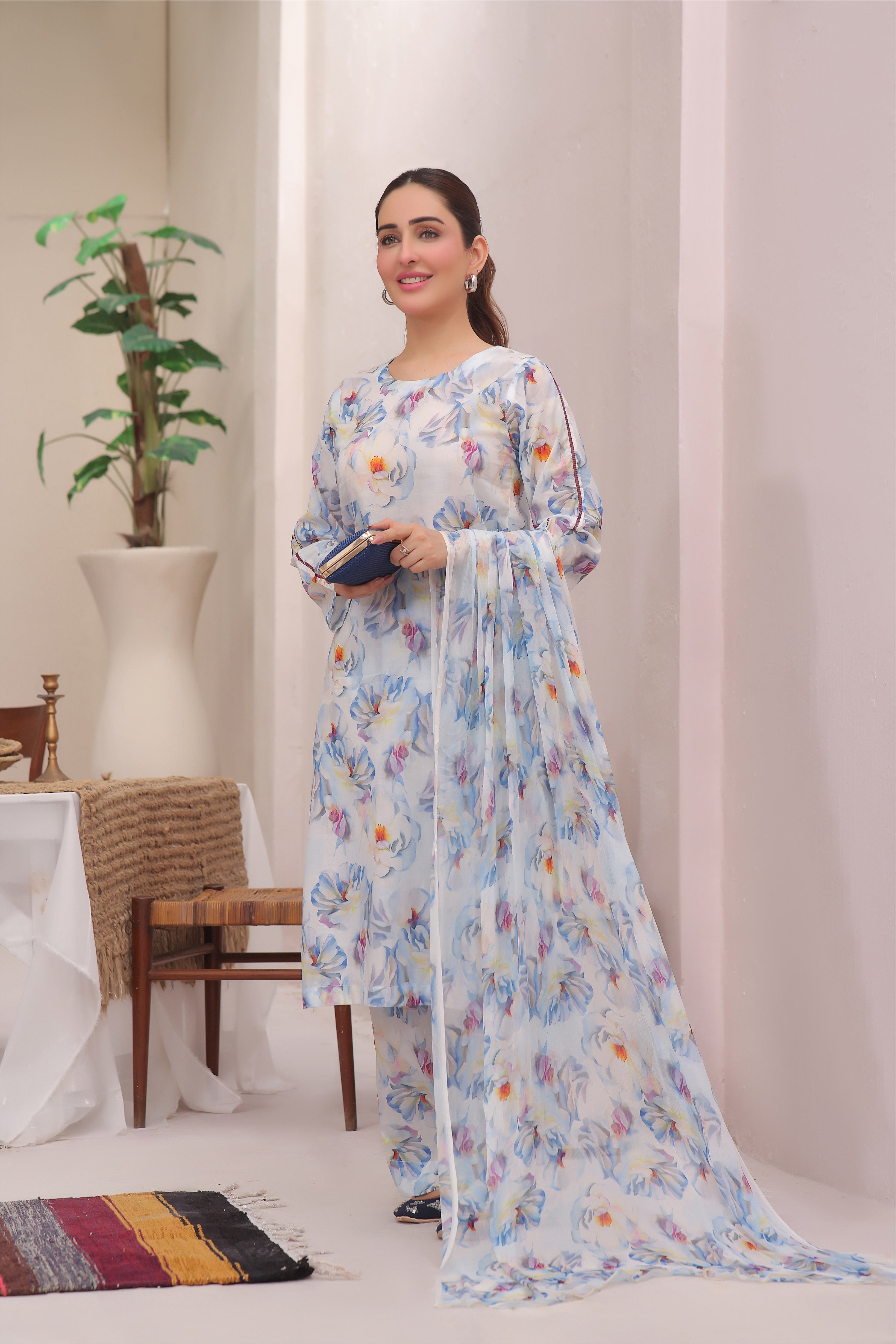 Feathers Unstitched 3 Piece Digital Printed Lawn Summer Suit-Decent Lily-FT256