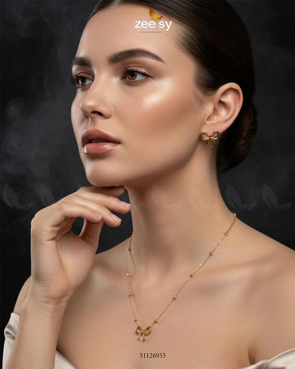 Zeesy Delicate Ribbon Bow Pendant Set