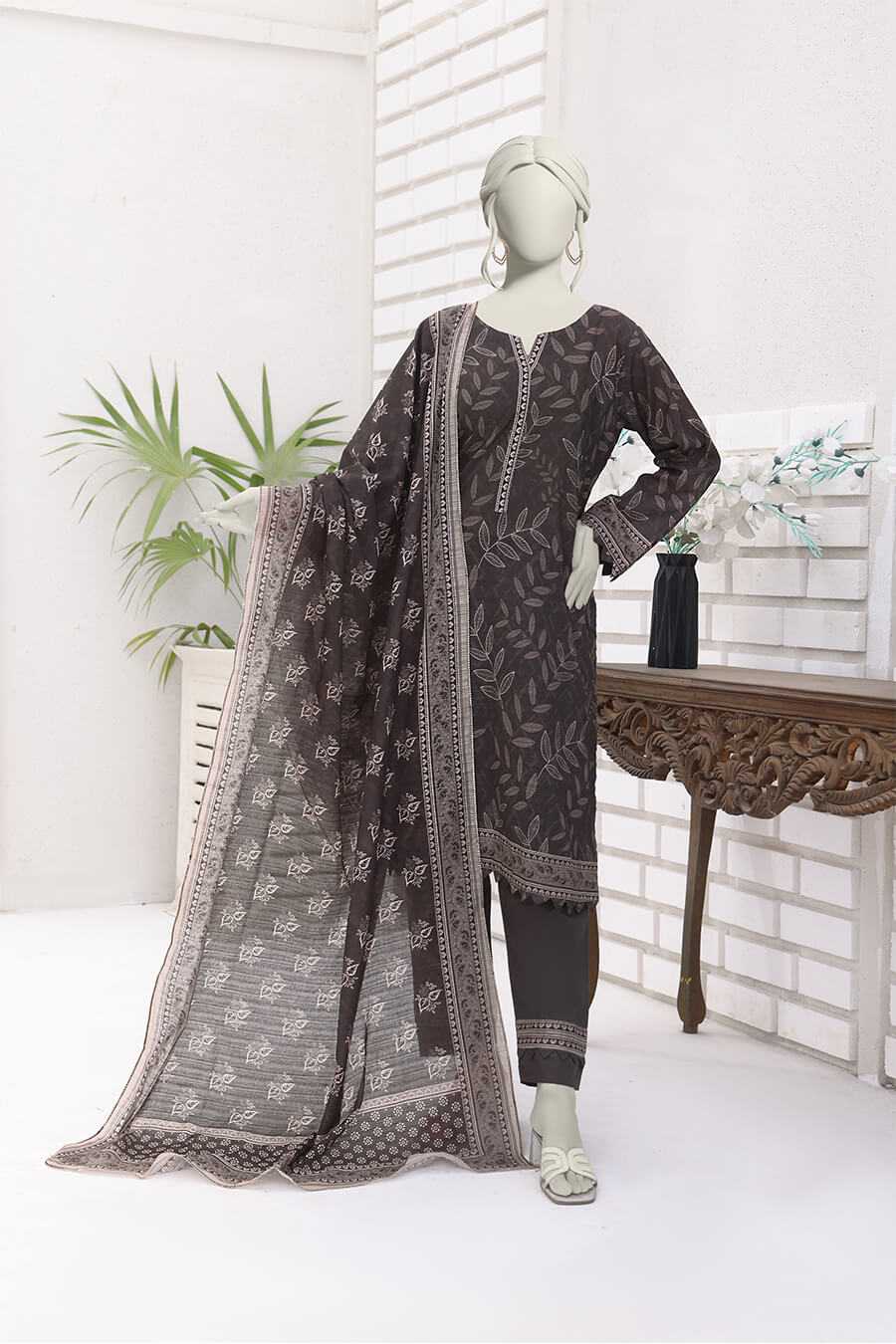 Almeerah Unstitched 3 Piece Stripe Dora Luxury Lawn Vol-02 Collection'2025-Dusted Cocoa