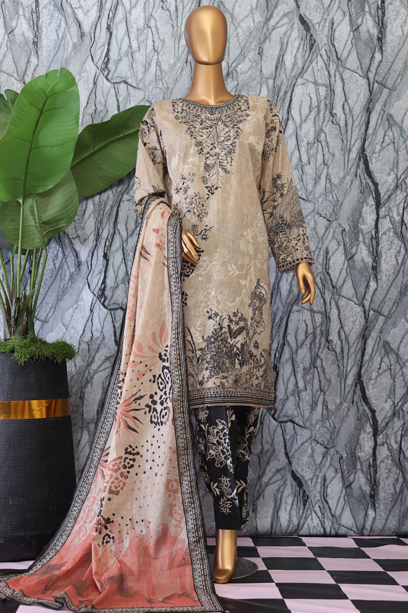 Elegant By HZ Unstitched 3 Piece Premium Digital Printed Lawn Vol-02 Collection'2025-EC-1044