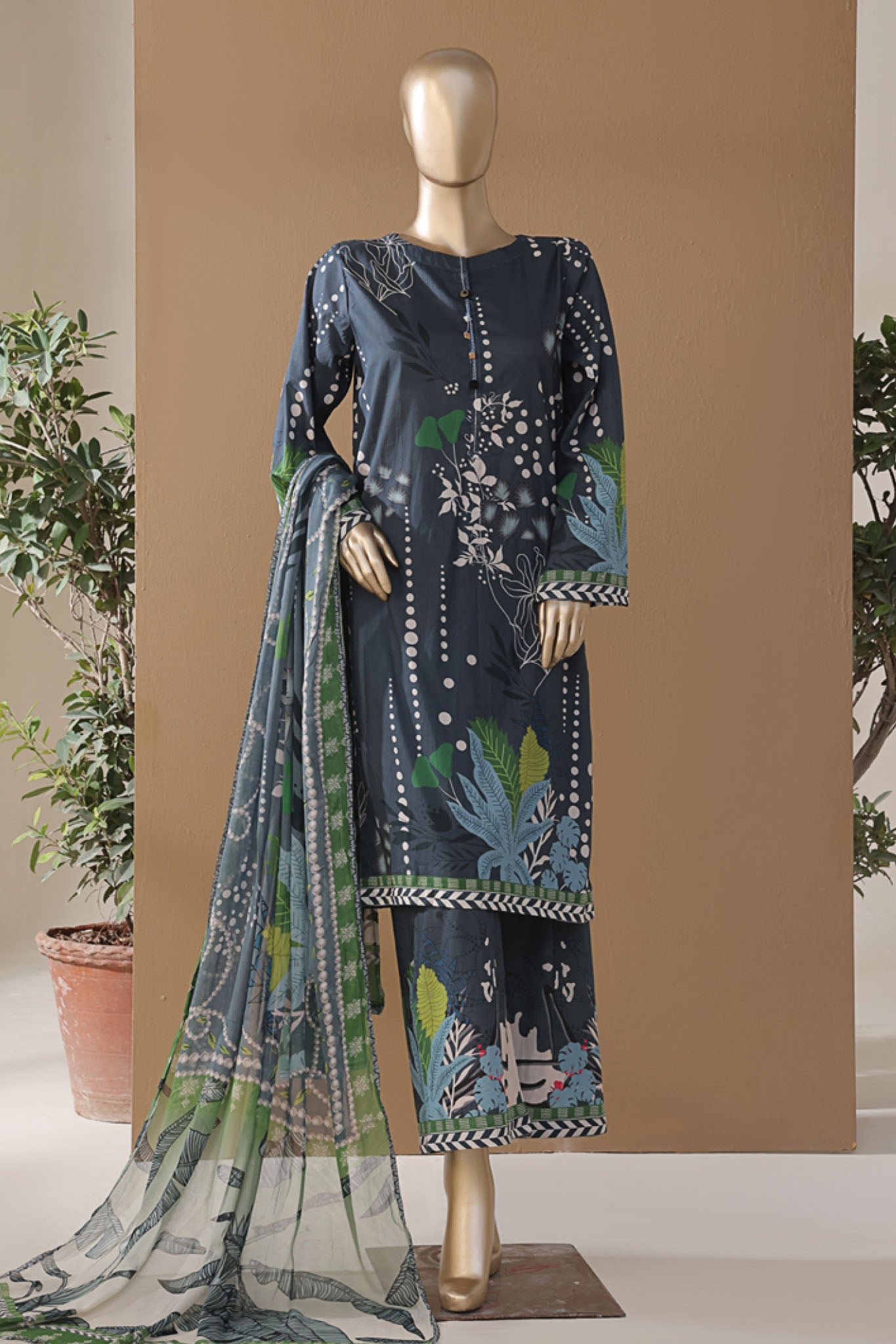 Intermix Art & Craft By HZ Stitched 3 Piece Printed Cambric Collection'2025-ELP-3P-531-Zinc