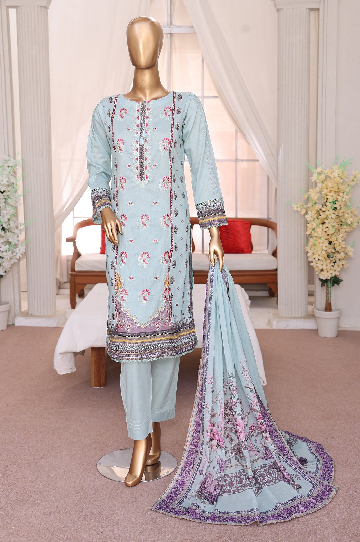 Sumi Stitched 3 Piece Emb Printed Lawn Collection'2025-EM-06-Sky Blue