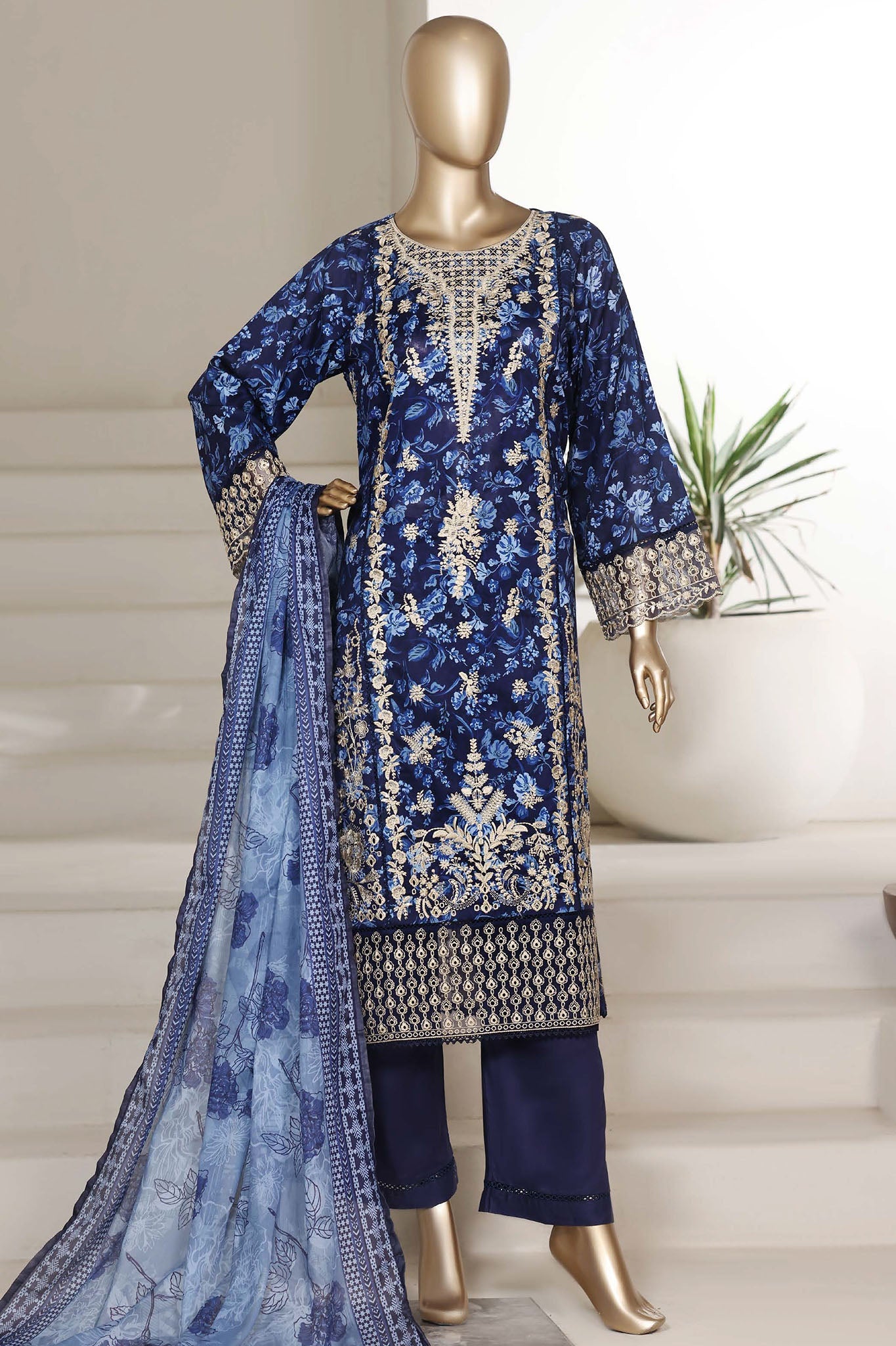 Sada Bahar Stitched 3 Piece Emb Signature Festive Vol-04 Suit-EMB-7708-BLUE