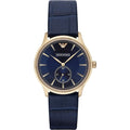 EMPORIO ARMANI Classic Blue Leather Strap Blue Dial Quartz Watch for Gents - EMPORIO ARMANI AR-1848