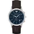 EMPORIO ARMANI Renato Black Leather Strap Dark Blue Dial Chronograph Quartz Watch for Gents - EMPORIO ARMANI AR2494