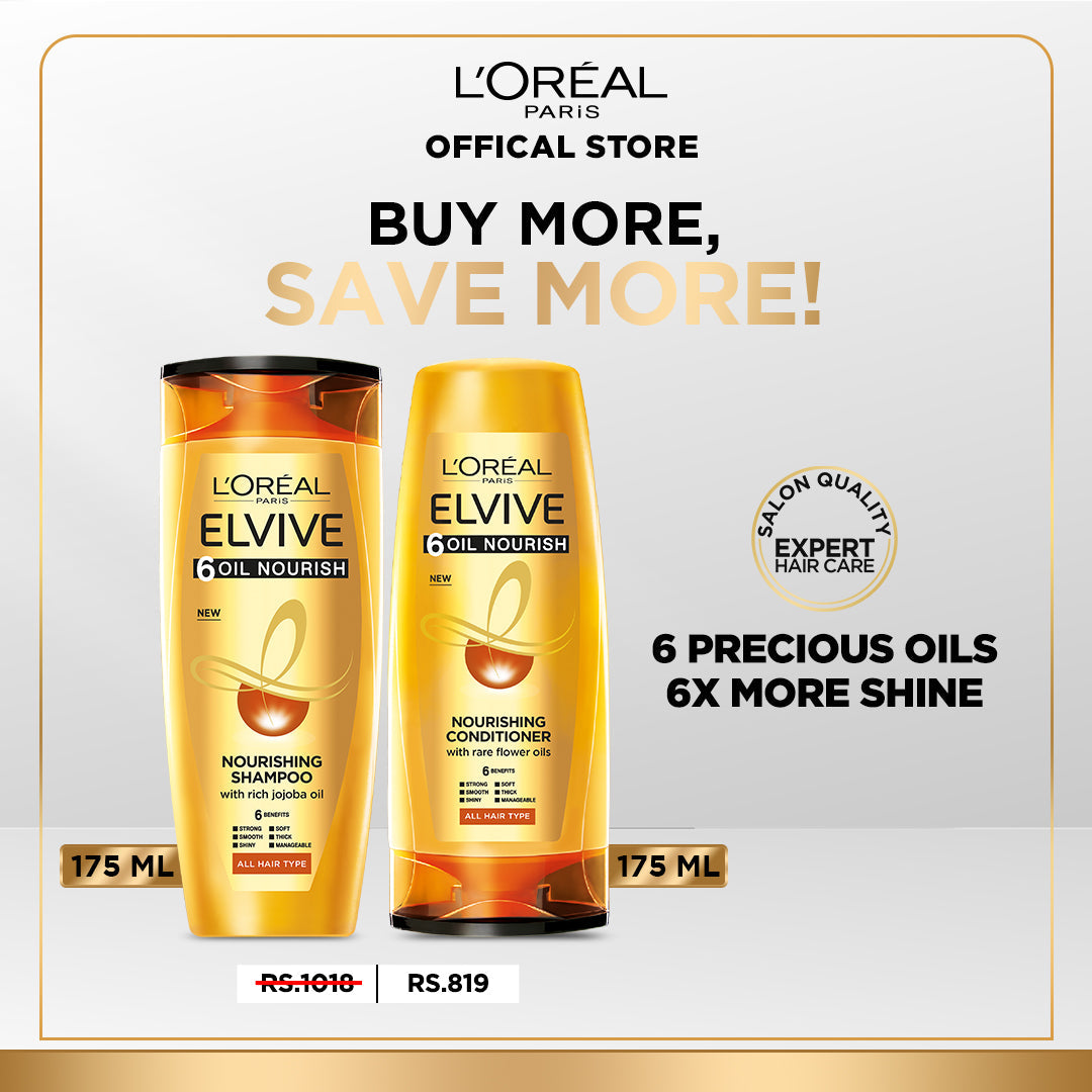 Bundle - L'Oreal Elvive 6 Oil Nourish Shampoo 175Ml + L'Oreal Paris 6 Oil Nourish Conditioner 175Ml