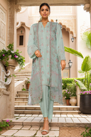 Eid Ka Jora By Bin Saeed Stitched 3 Piece Luxury Emb Chiffon Gown Collection-SMPC-2028-Pista