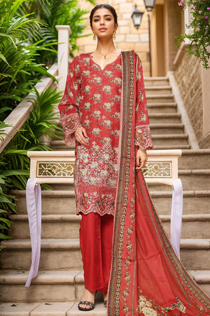Eid Ke Rang By Bin Saeed Stitched 3 Piece Chikankari Lawn Collection'2025-SM-1783-Red