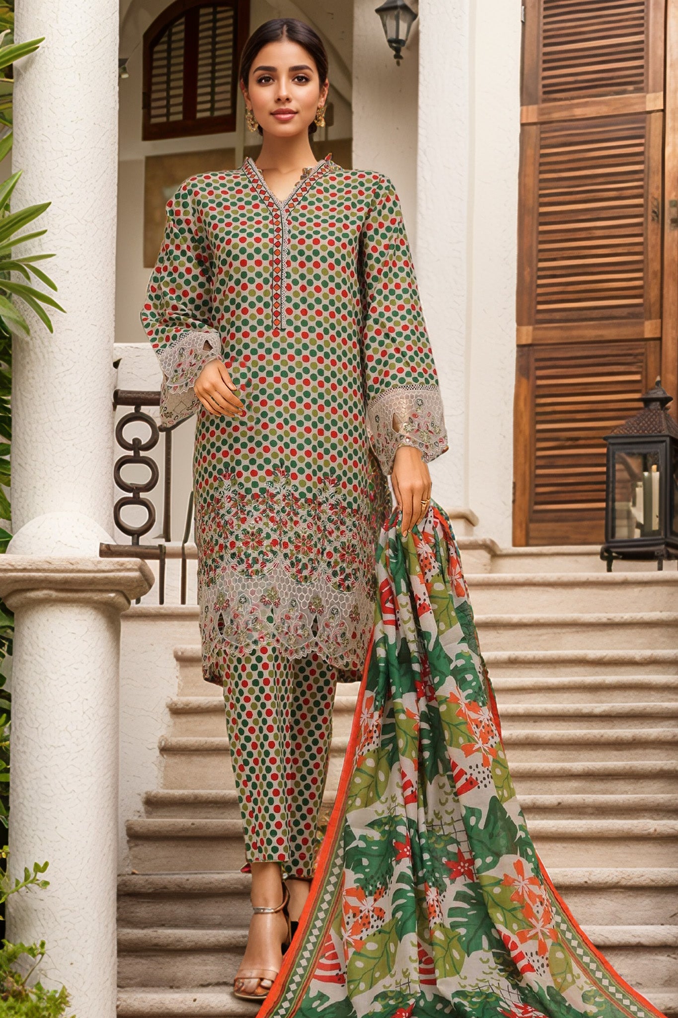 Eid Ke Rang By Bin Saeed Stitched 3 Piece Chikankari Lawn Collection'2025-SM-1771-Green