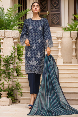 Eid Ke Rang By Bin Saeed Stitched 3 Piece Chikankari Lawn Collection'2025-SM-1767-Blue