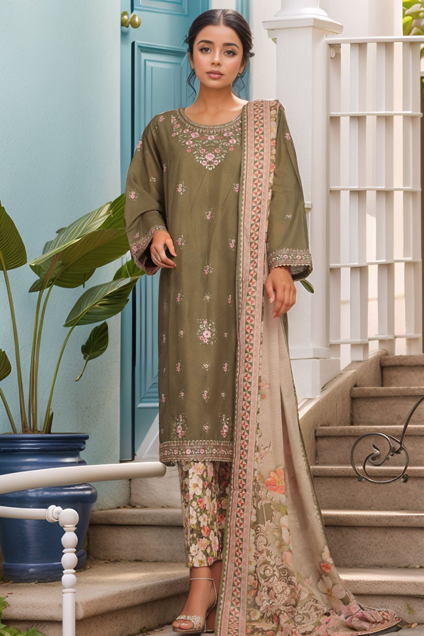 Eid Ki Khushiyan by Bin Saeed Stitched 3 Piece Luxury Self & Stripe Collection'2025-SM-1860