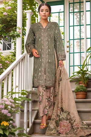 Eid Ki Khushiyan by Bin Saeed Stitched 3 Piece Luxury Self & Stripe Collection'2025-SM-1856