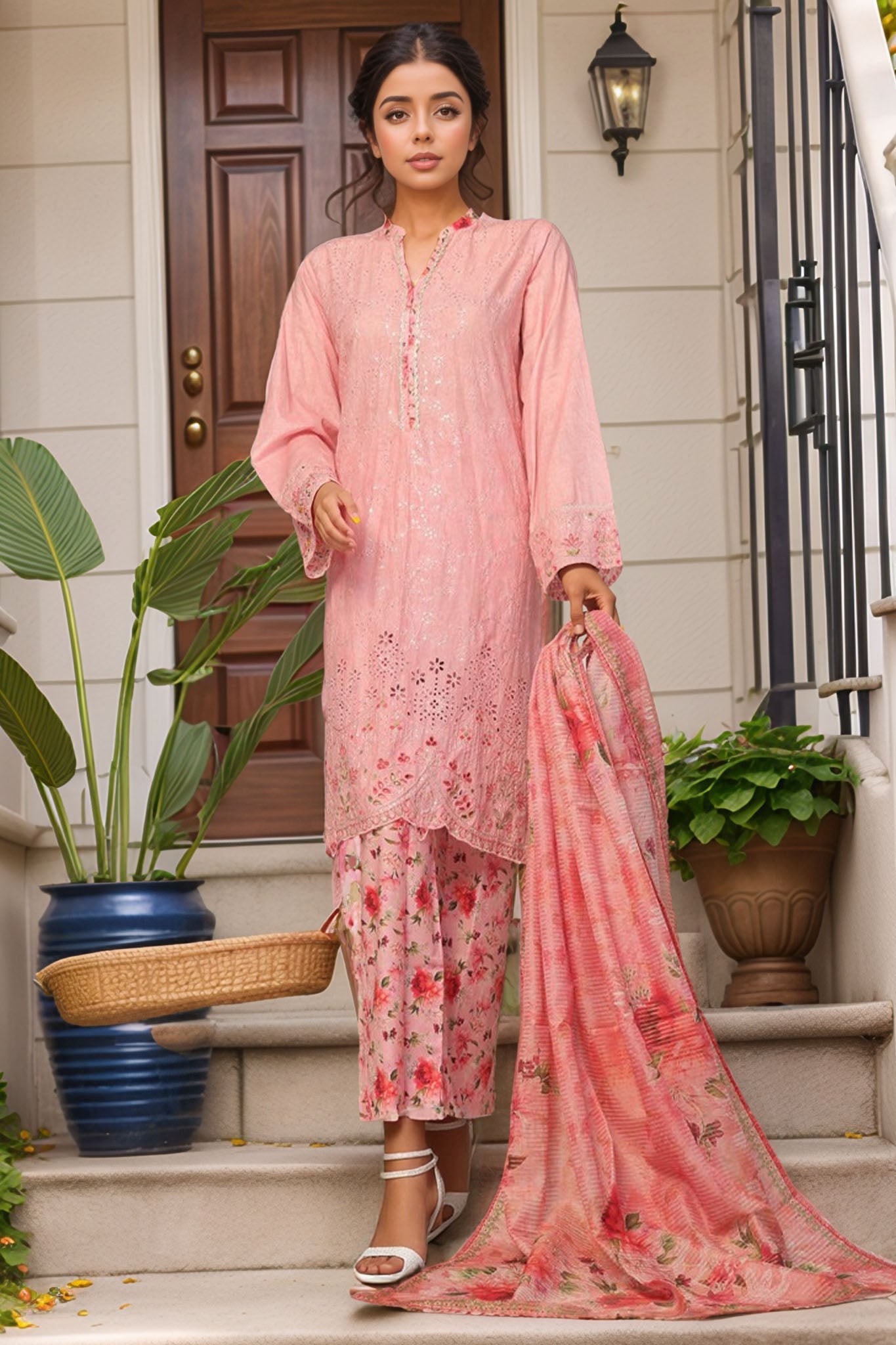 Eid Ki Khushiyan by Bin Saeed Stitched 3 Piece Luxury Self & Stripe Collection'2025-SM-1859