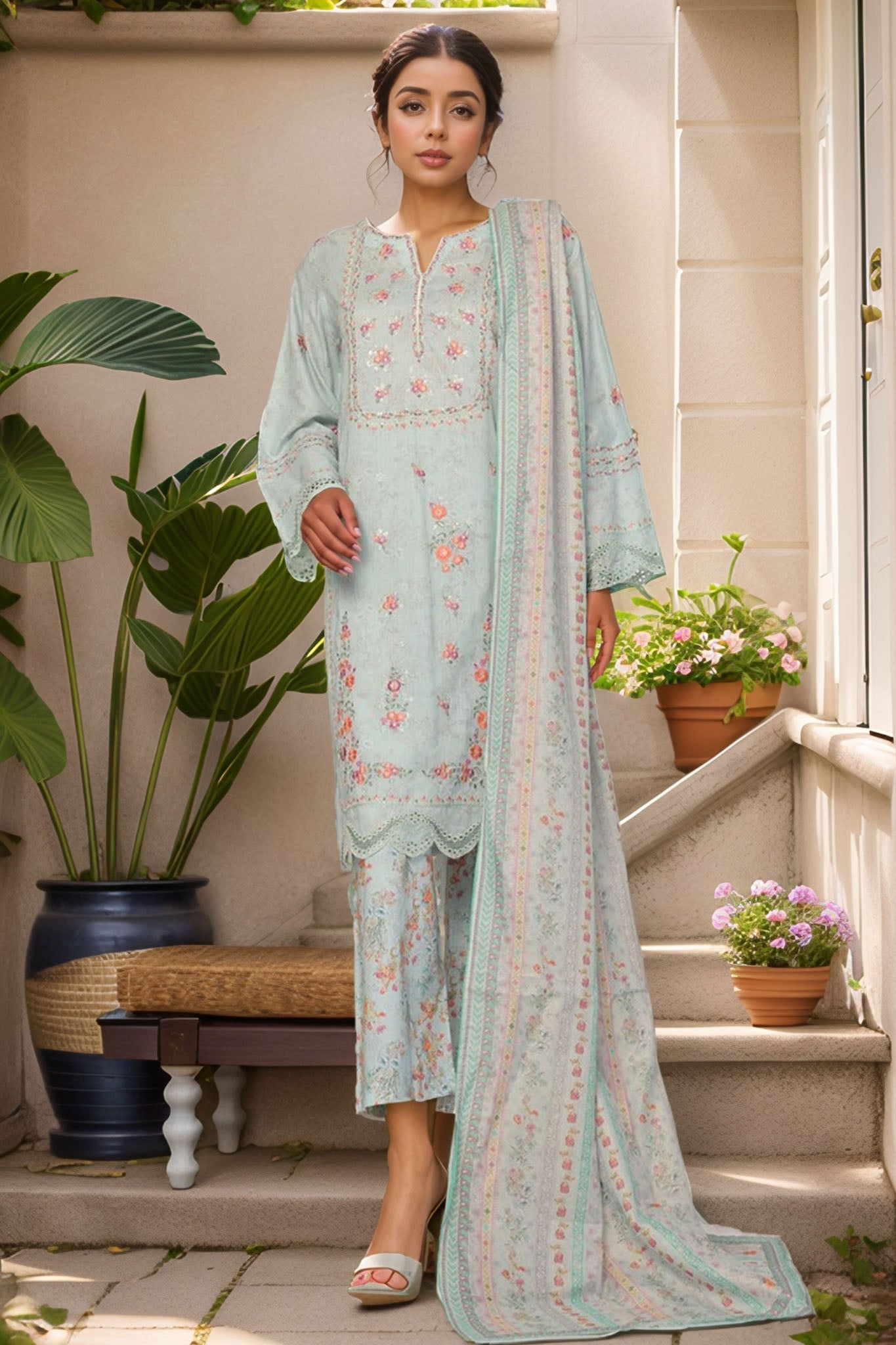 Eid Ki Khushiyan by Bin Saeed Stitched 3 Piece Luxury Self & Stripe Collection'2025-SM-1858